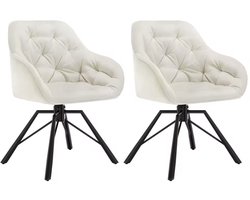 Varnox Eetkamer Stoelen - Eettafel stoelen - Stoelen - Draaistoel - Eetkamerstoel - Fauteuil - Stoel - Fluweel - Velvet - Set van 2 - 360 graden draaibaar - Crème wit - Zwarte Poot