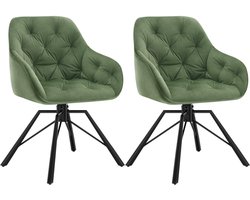 Varnox Eetkamer Stoelen - Eettafel stoelen - Stoelen - Draaistoel - Eetkamerstoel - Fauteuil - Stoel - Fluweel - Velvet - Set van 2 - 360 graden draaibaar - Groen - Zwarte Poot