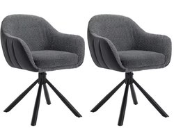 Varnox Eetkamer Stoelen - Eettafel stoelen - Stoelen - Draaistoel - Eetkamerstoel - Fauteuil - Stoel - Teddy - Teddystof - Bouclé - Chenille - PU leer - Set van 2 - 360 graden draaibaar - Donkergrijs - Grijs - Zwarte Poot