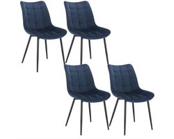 Varnox Eetkamer Stoelen - Eettafel stoelen - Stoelen - Eetkamerstoel - Fluweel - Velvet - Zachte stof - Set van 4 - Blauw - Zwarte Poot