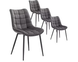 Varnox Eetkamer Stoelen - Eettafel stoelen - Stoelen - Eetkamerstoel - Fluweel - Velvet - Zachte stof - Set van 4 - Donkergrijs - Zwarte Poot