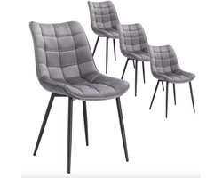 Varnox Eetkamer Stoelen - Eettafel stoelen - Stoelen - Eetkamerstoel - Fluweel - Velvet - Zachte stof - Set van 4 - Lichtgrijs - Zwarte Poot