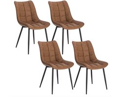 Varnox Eetkamer Stoelen - Eettafel stoelen - Stoelen - Eetkamerstoel - PU Leer - PU Leder - Set van 4 - Bruin - Zwarte Poot