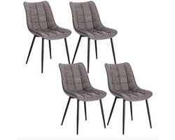 Varnox Eetkamer Stoelen - Eettafel stoelen - Stoelen - Eetkamerstoel - PU Leer - PU Leder - Set van 4 - Donkergrijs - Zwarte Poot