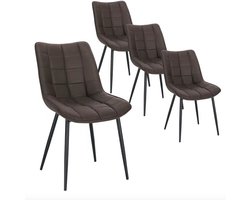 Varnox Eetkamer Stoelen - Eettafel stoelen - Stoelen - Eetkamerstoel - Zachte stof - Set van 4 - Donkerbruin - Zwarte Poot