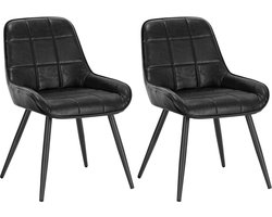 Varnox Eetkamer Stoelen - Twee Eettafel stoelen - Stoelen - Eetkamerstoel - Fauteuil - Stoel - PU Leer - PU Leder - Set van 2 - Zwart - Zwarte Poot