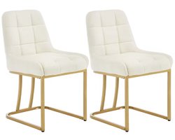 Varnox Eetkamer Stoelen - Twee Eettafel stoelen - Stoelen - Eetkamerstoel - Stoel eetkamer - Fluweel - Zachte stof - Velvet - Set van 2 - Beige - Crême wit - Gouden metalen Poot