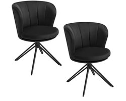 Varnox Eetkamer Stoelen - Twee Eettafel stoelen - Stoelen - Eetkamerstoel - Stoel eetkamer - Fluweel - Zachte stof - Velvet - Set van 2 - Draaibaar 360 graden - Metalen Poot - Zwart
