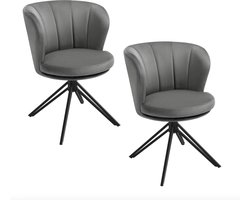 Varnox Eetkamer Stoelen - Twee Eettafel stoelen - Stoelen - Eetkamerstoel - Stoel eetkamer - Fluweel - Zachte stof - Velvet - Set van 2 - Draaibaar 360 graden - Metalen Poot - Grijs