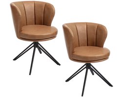 Varnox Eetkamer Stoelen - Twee Eettafel stoelen - Stoelen - Eetkamerstoel - Stoel eetkamer - PU Leer - PU Leder - Imitatie leerSet van 2 - Draaibaar 360 graden - Metalen Poot - Bruin
