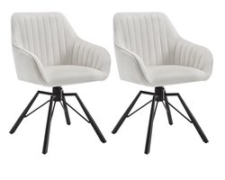 Varnox Eetkamerstoel fluweel - Set van 2 stoelen - Fluwelen eetkamerstoel - Draaibare stoel - Eettafel stoel - Eetkamer stoel - Draaibaar - Velvet - fluweel - Metalen Poot - Crème wit
