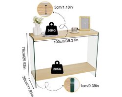 Varnox Gangtafel - Muurtafel - Gangtafel - Consoletafel - Sidetable - Banktafel - Gehard glas - MDF planken - Glazen poten - Modern - Licht hout - Bruin - 100cm