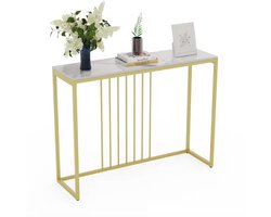 Varnox Gangtafel - Muurtafel - Gangtafel - Consoletafel - Sidetable - Banktafel - Gesinterd steen - Marmerlook - Stalen poten - Gouden Frame - Industrieel - Wit