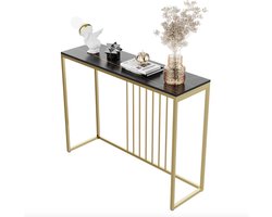 Varnox Gangtafel - Muurtafel - Gangtafel - Consoletafel - Sidetable - Banktafel - Gesinterd steen - Marmerlook - Stalen poten - Gouden Frame - Industrieel - Zwart