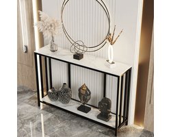 Varnox Gangtafel - Muurtafel - Gangtafel - Consoletafel - Sidetable - Banktafel - Gesinterd steen - Marmerlook - Stalen poten - Industrieel - Wit