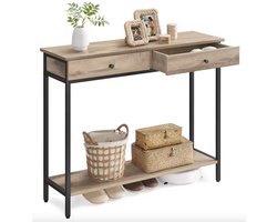 Varnox Gangtafel - Muurtafel - Gangtafel - Consoletafel - Sidetable - Banktafel - hout - Stalen poten - 2 lades - 2 laden - Industrieel - Bruin - Khaki