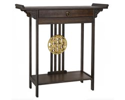 Varnox Gangtafel - Muurtafel - Gangtafel - Consoletafel - Sidetable - Banktafel - Klassieke tafel - Hout - Chinese stijl - Gouden decoratie - Bruin