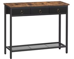 Varnox Gangtafel - Muurtafel - Gangtafel - Consoletafel - Sidetable - Hal meubel met stoffen laden - Tafel - Banktafel - Drie lades - Stoffen Laden - Stalen poten - Industrieel - Bruin - Zwart