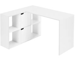 Varnox hoekbureau - Bureau - L-vormig bureau - Kast en bureau - Bureau met vakkenkast - Hout - Wit - 118x100x75.5cm