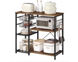 Varnox Keukenrek - Magnetron Rek - Opberg rek - Keukenkast - Opbergkast - Keukenplank - 2 manden - 5 haken - Bruin - Zwart