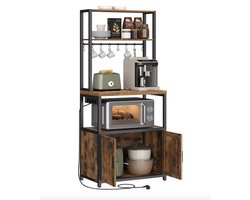 Varnox Keukenrek - Opbergrek - Keuken kast - Kast - Magnetron kast - Stelling kast - Koffiebar - Keuken Meubel - Haken - Deurtjes - Stopcontact - Stroom - Bruin - Zwart
