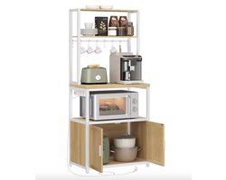 Varnox Keukenrek - Opbergrek - Keuken kast - Kast - Magnetron kast - Stelling kast - Koffiebar - Keuken Meubel - Haken - Deurtjes - Stopcontact - Stroom - Light Oak - Wit