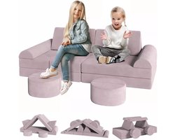 Varnox Kinderbank - Kinderzetel - Kindersofa - Modulaire kinderbank - Schuim speelset - Bank voor kinderen - Speelbank - Kinderspeelbank - Speelkussen - Kinderlounge set - Wasbaar - Schuimkussen - 143x45x70cm - Roze