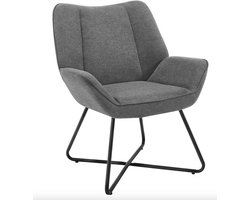 Varnox Loungestoel - Fauteuil - Stoel - Woonkamer stoel - Kamerstoel - Linnen stoel - Leesstoel - Relax stoel - Metalen frame - Linnen - Grijs