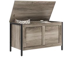 Varnox Opbergkist - Opberg kist - Speelgoedkist - Speelgoed - Dekenkist - Klep - Kist gang - Kist bed - Hout - Metaal - Grijs - Bruin - Zwart