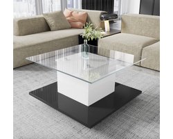 Varnox Salontafel - Hoogglans salontafel - Glazen salontafel - Glas - Hoogglans wit - Hoogglans zwart - Op wielen - Verlichting - LED strip - Vierkant