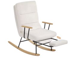 Varnox Schommelstoel - Loungestoel - Stoel - Fauteuil - Relax stoel - Relax Fauteuil - Woonkamer stoel - Leesstoel - Verstelbare voetensteun - Fleece - Zacht - Beige - Crème wit