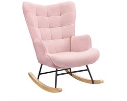 Varnox Schommelstoel - Loungestoel - Stoel - Fauteuil - Relax stoel - Relax Fauteuil - Woonkamer stoel - Leesstoel - Zacht - Bouclé - Teddy stof - Roze