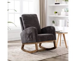 Varnox Schommelstoel - Stoel - Fauteuil - Relax stoel - Relax Fauteuil - Woonkamer stoel - Leesstoel - Stof - Rotan - Opberg zak - Bruin