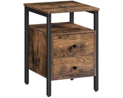 Varnox Sidetable - Bijzettafel - Eindtafel - Koffietafel - Banktafel - Gangtafel - Nachtkastje - Tafel - Industriële sidetable - 2 Lades - Hout - Metaal - Bruin