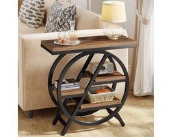 Varnox Sidetable - Bijzettafel - Eindtafel - Koffietafel - Banktafel - Gangtafel - Nachtkastje - Tafel - Industriële sidetable - Rond - Hout - Metaal - Bruin
