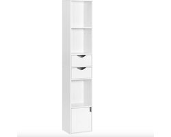 Varnox Smalle Boekenkast - Kast - Woonkamer kast - Opbergkast - 2 lades - 1 deurtje - Wit