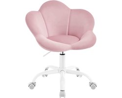 Varnox Stoel - Kaptafel stoel - Bureau stoel - Draaistoel - Kinderkamer stoel - Kinder Bureaustoel - Fluwelen stoel - Stoel op wielen - 360 graden draaibaar - Hoogte verstelbaar - Bloemvorm - Roze