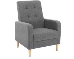 Varnox Stoffen stoel - Fauteuil - Relax stoel - Relax Fauteuil - Woonkamer stoel - Leesstoel - Linnen stof - Zachte stof - Houten poot - Donkergrijs - Grijs