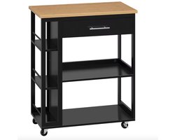 Varnox Trolley - Keuken trolley - Met Lade - Bank tafel - Sidetable - Tussen tafel - Smal kastje - Smalle tafel - Serveer wagen - Op wielen - Lade - Hout - Zwart
