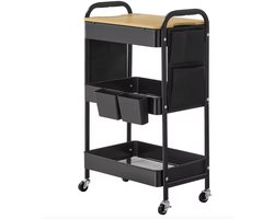 Varnox Trolley - Sidetable - Beauty trolley - Werkkar - Werk wagen - Bijzettafel - tafel op wieltjes - Opberg karretje - Salon - Tattoo - Nagelstudio - Keuken - Woonkamer - Zwart