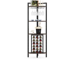 Varnox Wijnkast - Drankkast - Kast - Hoekkast - Kast met wijnrek - Kast met glazenrek - Industrieel - Bruin - Zwart