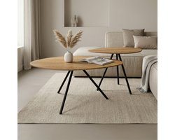 Varo Salontafel set - Eikenhout & Zwart Metaal - Modern Design 2-delig