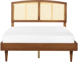 VARZY - Bed met LED - Lichtbruin - 140 x 200 cm - Rubberhout