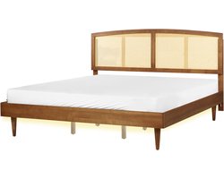 VARZY - Bed met LED - Lichtbruin - 180 x 200 cm - Rubberhout