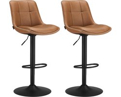 VASAGLE- 2x barkruk - bruin met zwart - hoogte verstelbaar - kunstleer met metaal - rugleuning en voetensteun - karamelbruin - set van 2 barkrukken