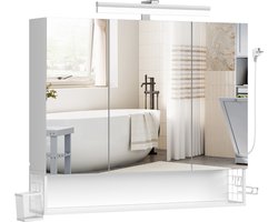 VASAGLE - Badkamer Kastje - Badkamerkast met LED - Stopcontact en Föhnhouder - Hangmand voor Wastafel