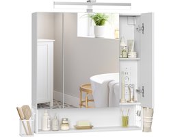 VASAGLE - Badkamer Kastje - Badkamerspiegelkast met LED-Verlichting - Stopcontacten - Föhnhouder - Hangmand