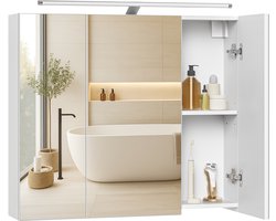 VASAGLE - Badkamer Kastje - Badkamerspiegelkast met Verlichting - 3 Deuren - Verstelbare Planken