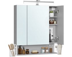 VASAGLE - Badkamer Kastje - Wandkast - 3 Deuren - Spiegel - Meerdere Stopcontacten - Föhnhouder - Badkamer