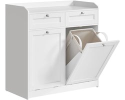 Vasagle Badkamerkast - Badkamerkast met Wasmand - Opbergkast - Wasmand - Kast - Badkamerkast met Lades - 4 Lades - Inclusief Open Plankje - Wit